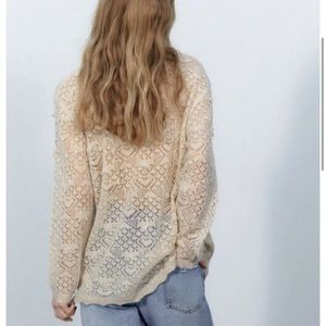 ZARA Beige Knit Pointelle Long Sleeve Sweater